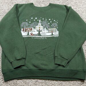 Vintage Christmas Sweater Crewneck Virginia 90s USA Wonderland Old Money Cozy XL